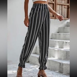 New Womens striped comfy dressy pants, elastic flare at ankle